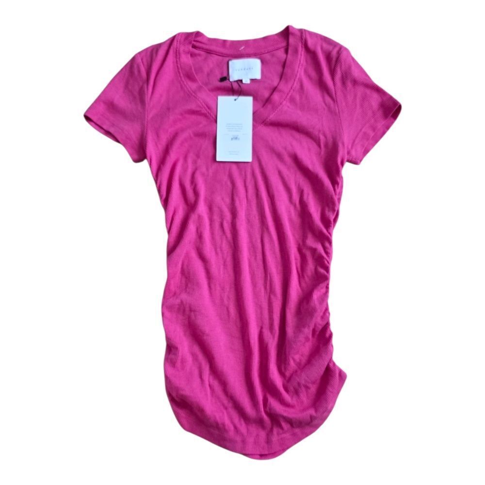 Sundays Hot Pink Ribbed V-Neck Vance Tee Top XS